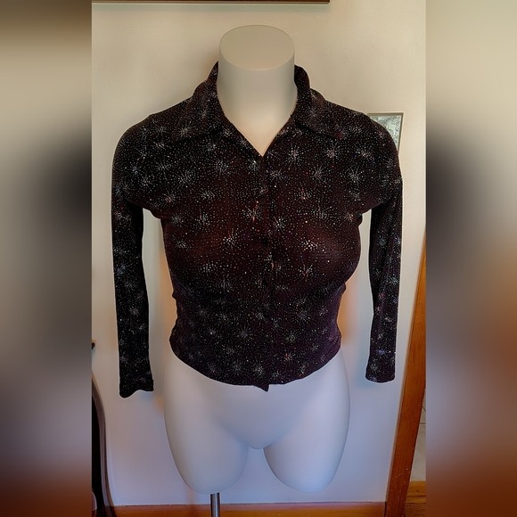 π€πSelf Esteem Black SPARKLING Button-Down Shirt ππ€ - Picture 2 of 6